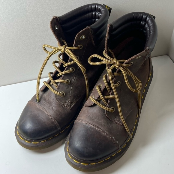Dr. Marten Size 8 Distressed Alexandra Brown Combat Moto Boots Vibram Sole EUC - Picture 2 of 12